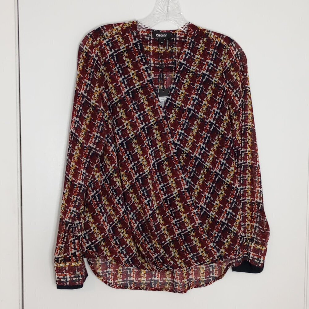 DKNY Drapey Wrap-Front Print Blouse